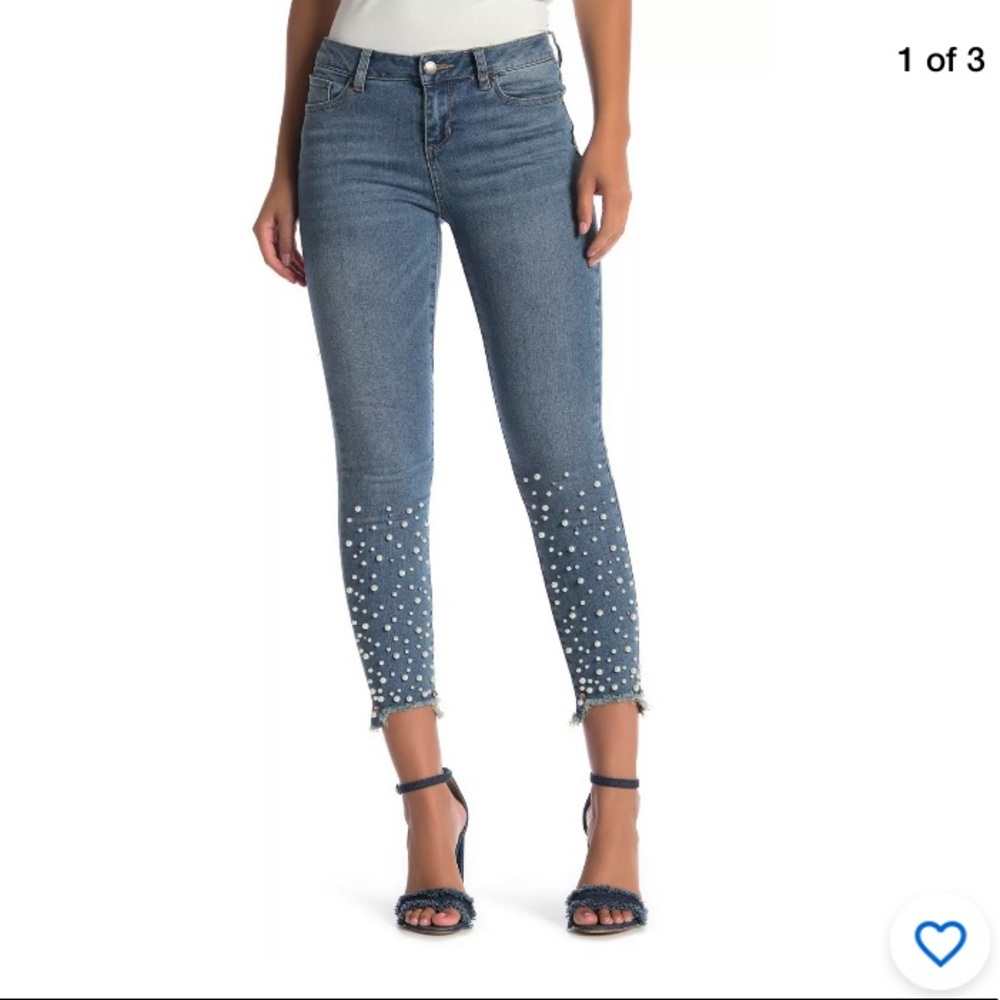 Velvet Heart Pearl Embellished Cropped Jeans